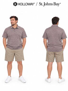 Holloway Coolcore Polo & St Johns Bay Shorts Set Mens XL / 18 Burgundy Khaki NEW